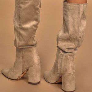Katari Taupe Suede Pointed-Toe Knee High Boots